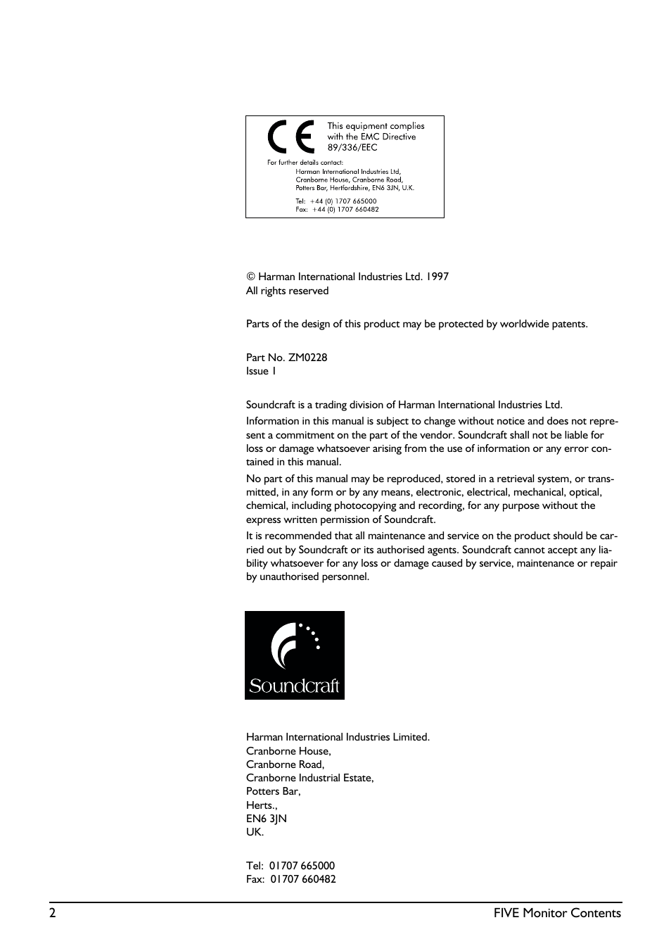 SoundCraft Five Monitor Series User Manual | Page 2 / 50