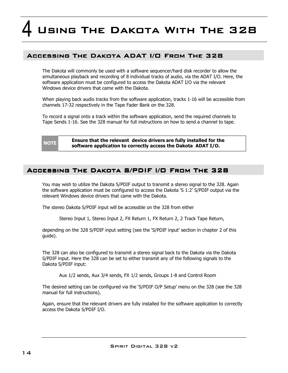 Using the dakota with the 328 | SoundCraft DAKOTA 328 User Manual | Page 15 / 16