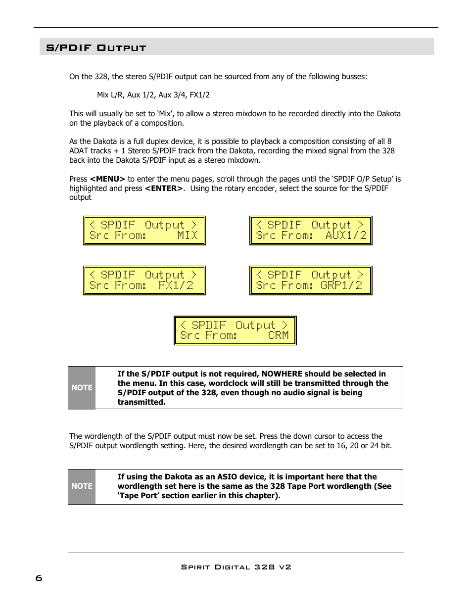 S/pdif output | SoundCraft DAKOTA 328 User Manual | Page 7 / 16