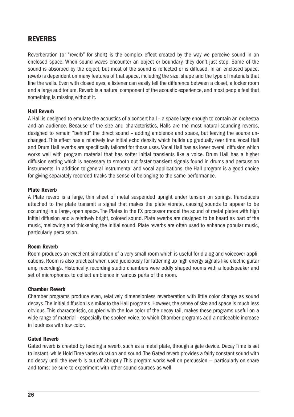 Reverbs | SoundCraft MFX User Manual | Page 26 / 48