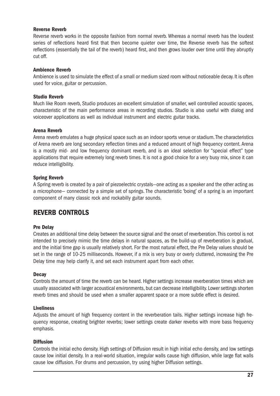 Reverb controls | SoundCraft MFX User Manual | Page 27 / 48