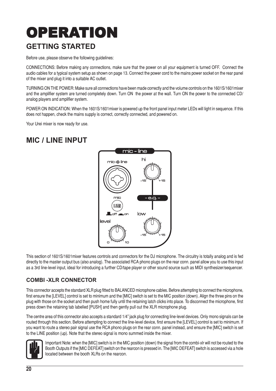Opera, Opera operation tion tion tion tion | SoundCraft UREI 1601E User Manual | Page 20 / 56
