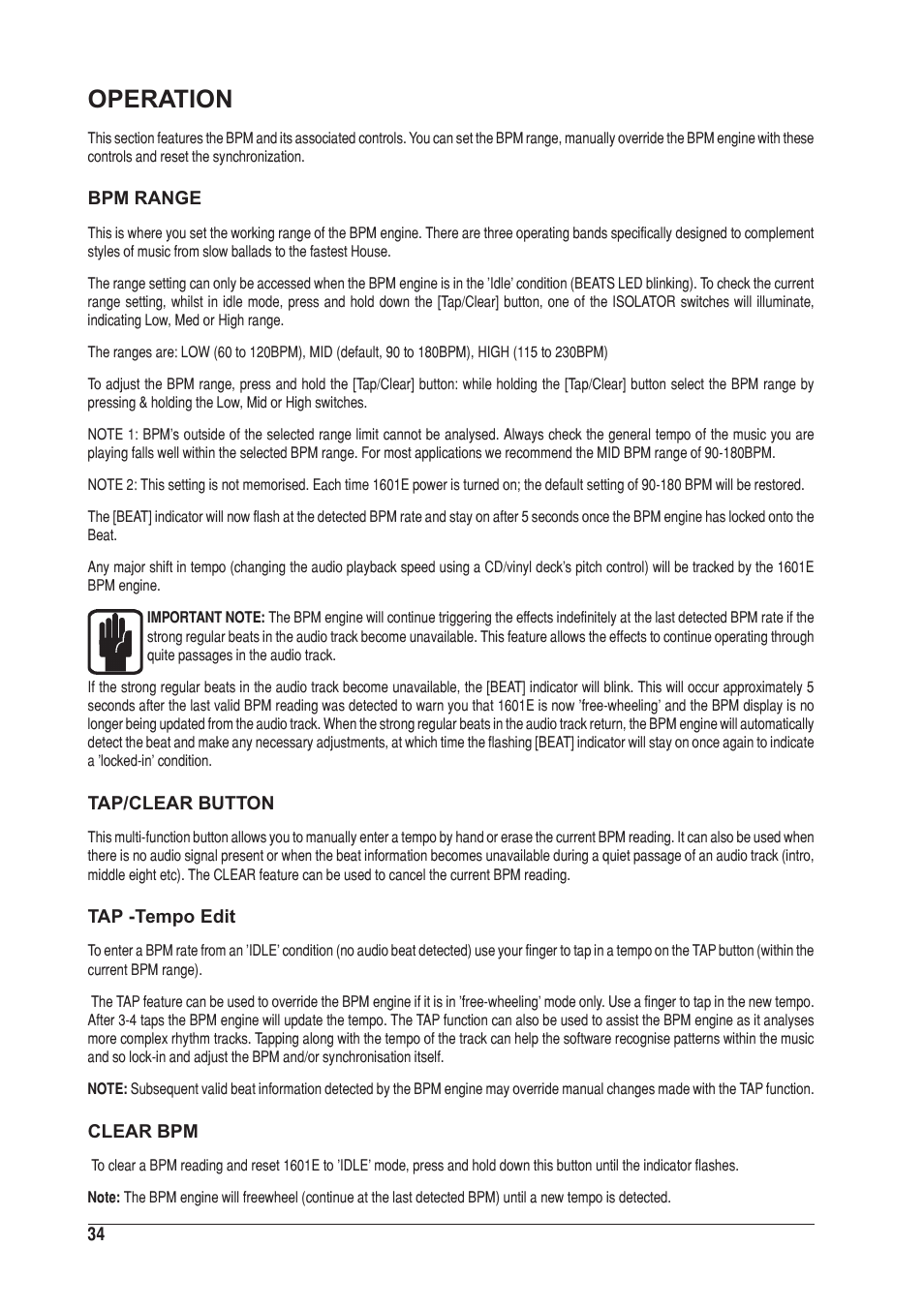 Operation | SoundCraft UREI 1601E User Manual | Page 34 / 56