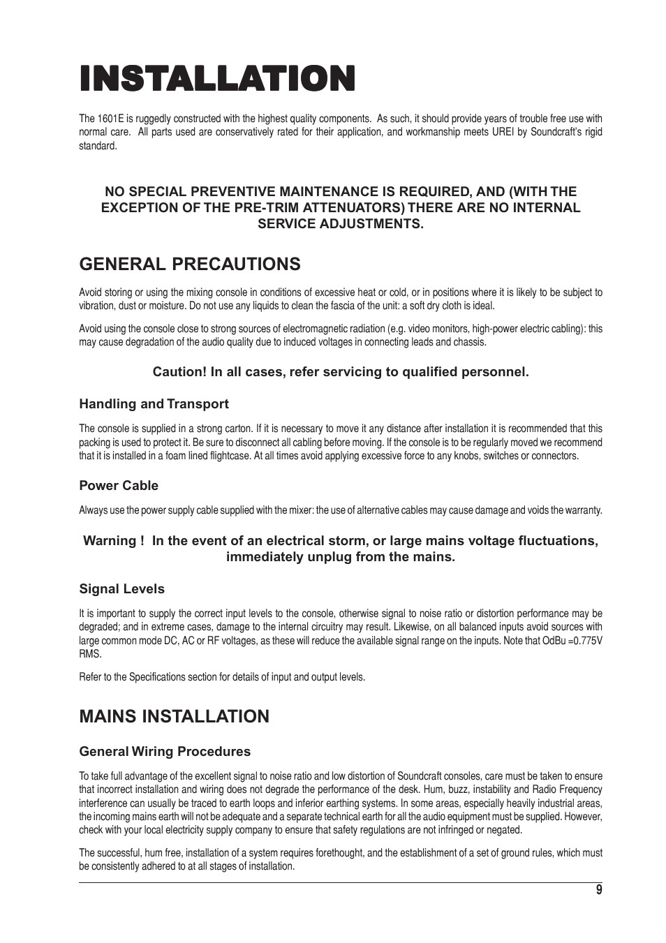 Inst | SoundCraft UREI 1601E User Manual | Page 9 / 56