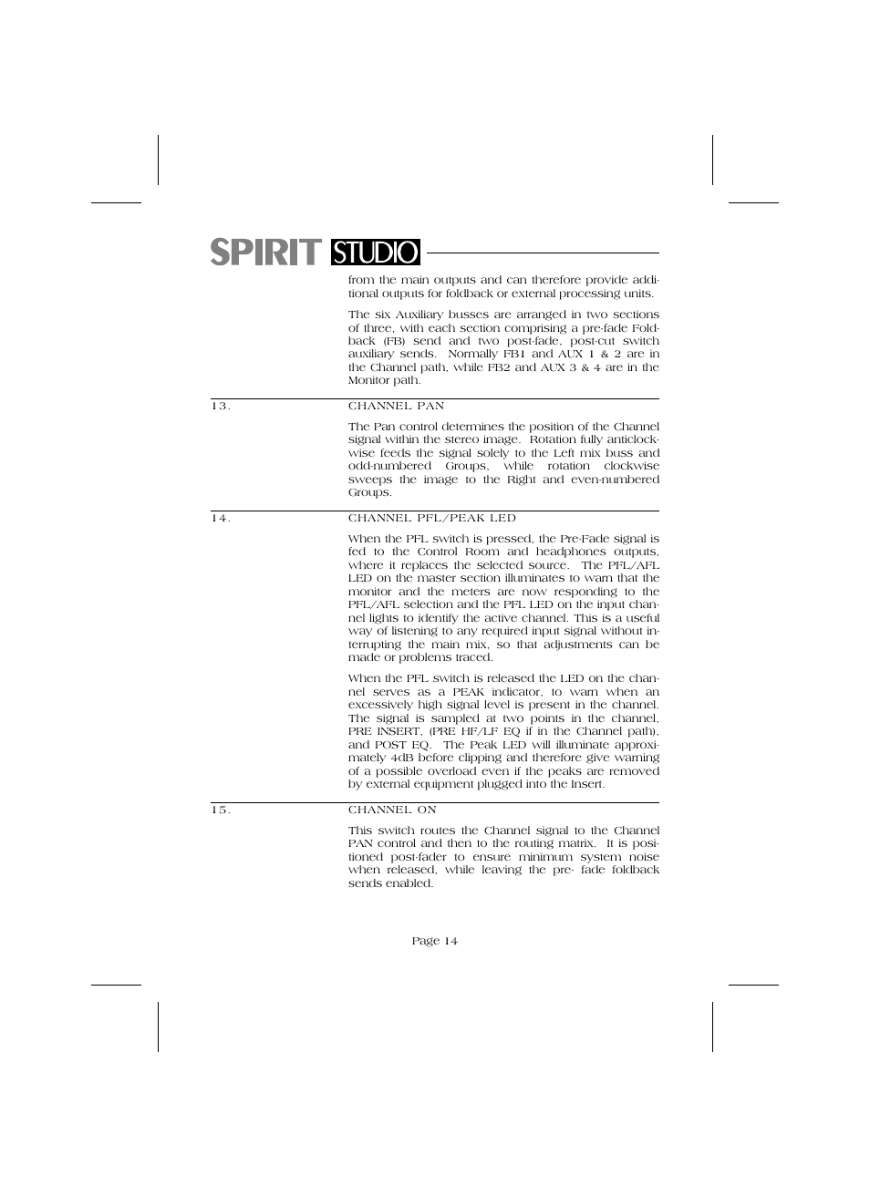 SoundCraft Audio Mixing Console Model Spirit Studio User Manual | Page 16 / 38