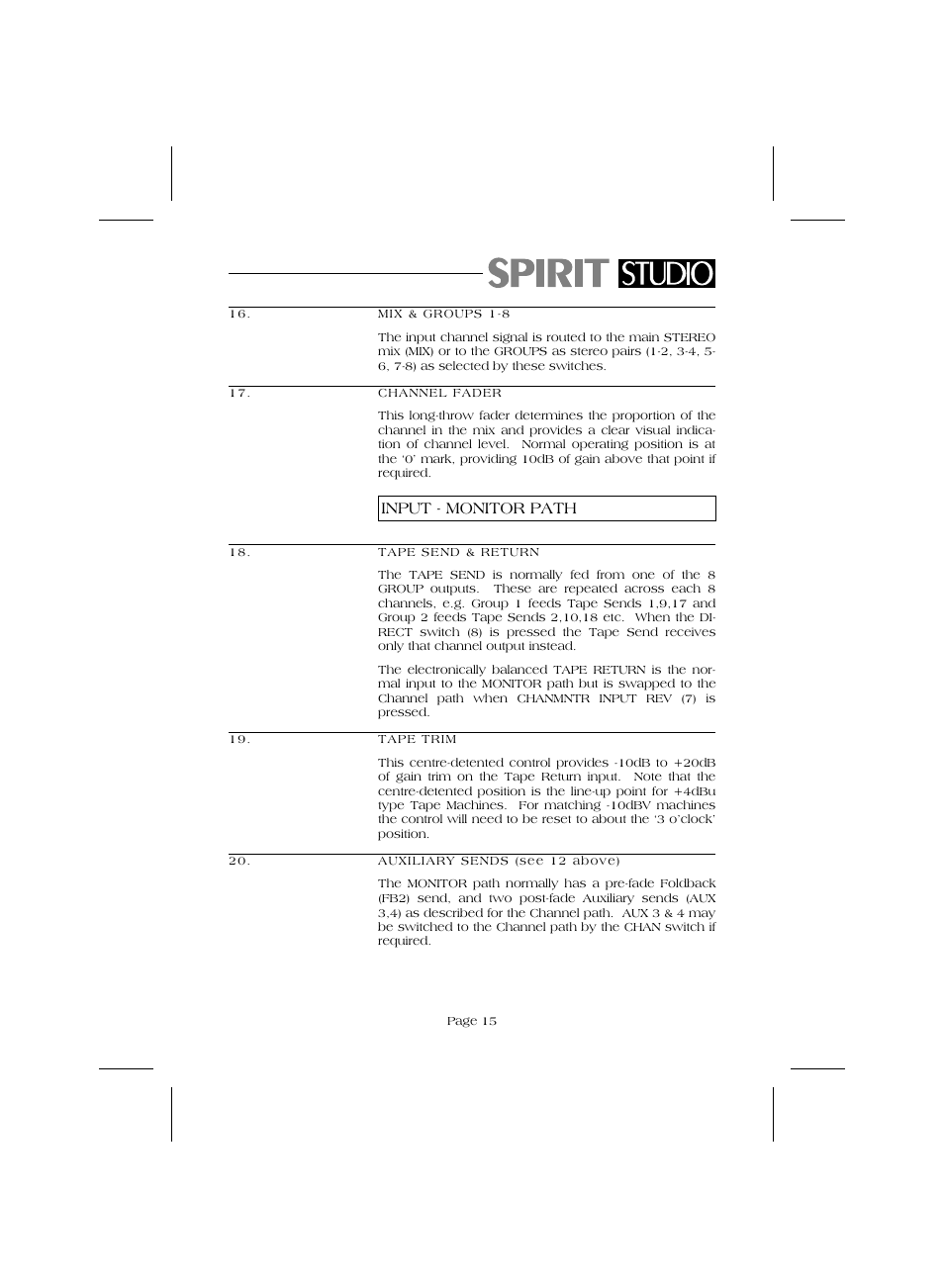 Input - monitor path | SoundCraft Audio Mixing Console Model Spirit Studio User Manual | Page 17 / 38