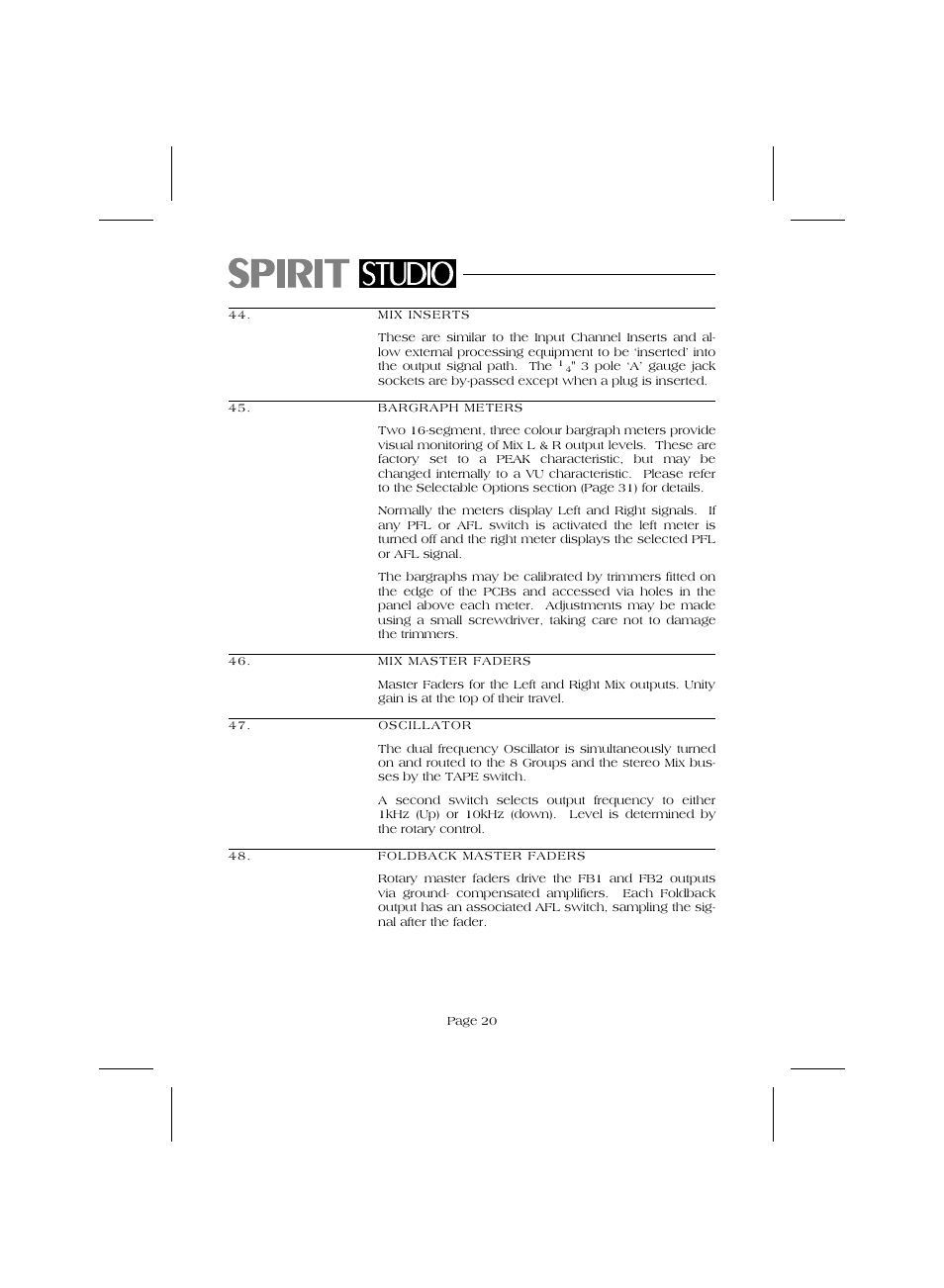 SoundCraft Audio Mixing Console Model Spirit Studio User Manual | Page 22 / 38