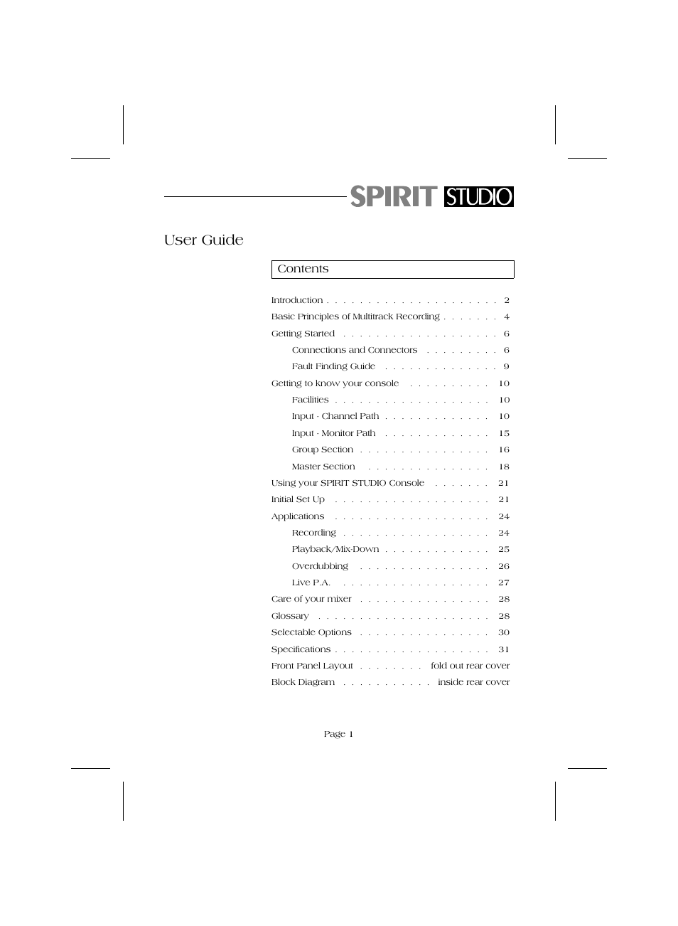 User guide | SoundCraft Audio Mixing Console Model Spirit Studio User Manual | Page 3 / 38