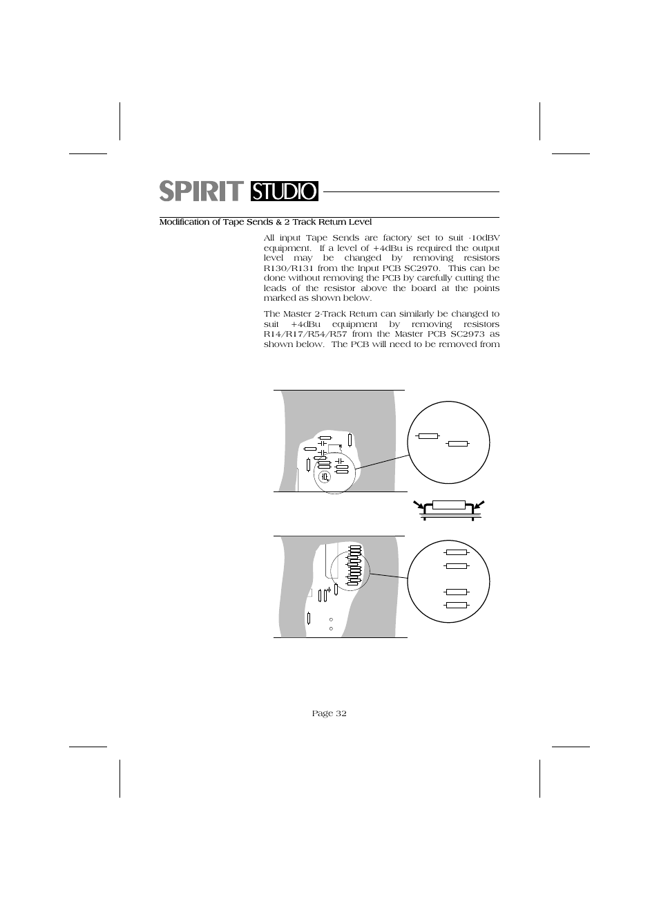 Modification of tape sends & 2 track return level, Page 32 | SoundCraft Audio Mixing Console Model Spirit Studio User Manual | Page 34 / 38