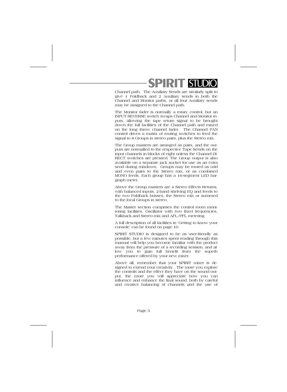 SoundCraft Audio Mixing Console Model Spirit Studio User Manual | Page 5 / 38