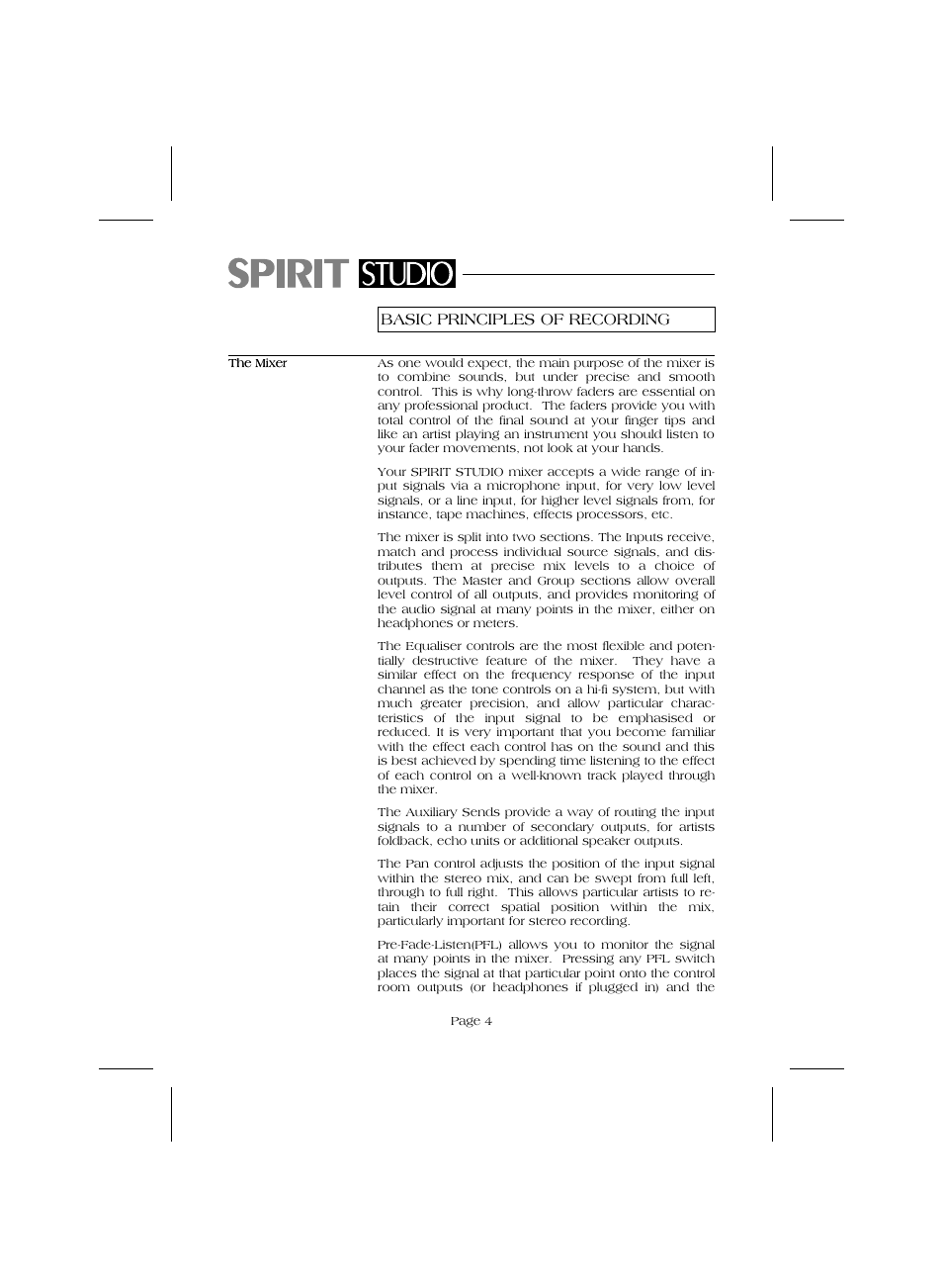 Basic principles of recording | SoundCraft Audio Mixing Console Model Spirit Studio User Manual | Page 6 / 38