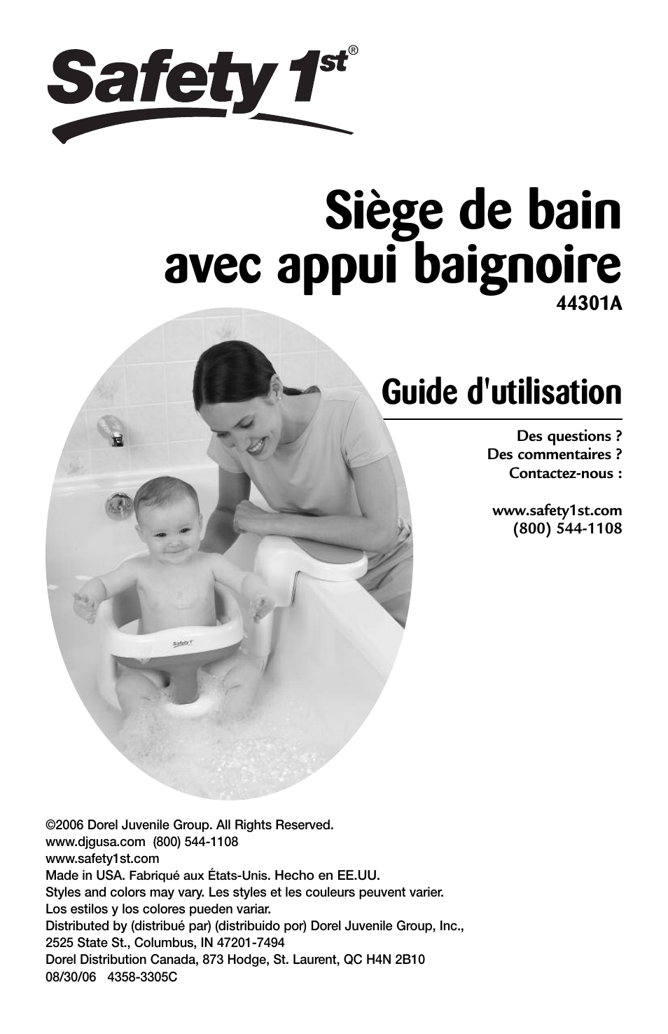 Siège de bain avec appui baignoire, Guide d'utilisation | Safety 1st 44301A User Manual | Page 8 / 21