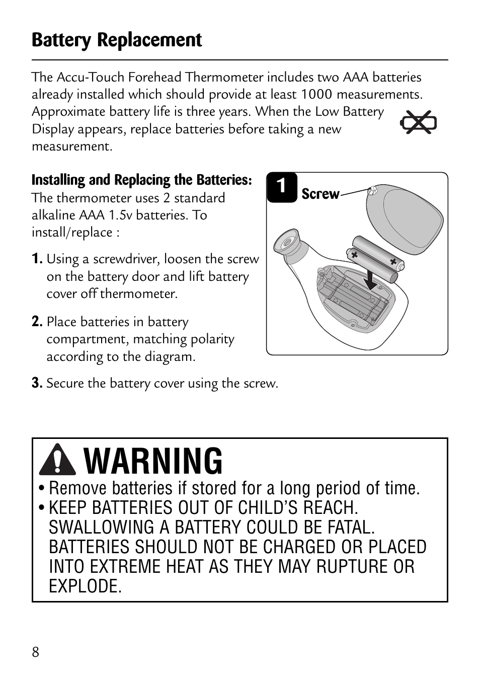Warning, Battery replacement | Safety 1st 49529 User Manual | Page 10 / 26