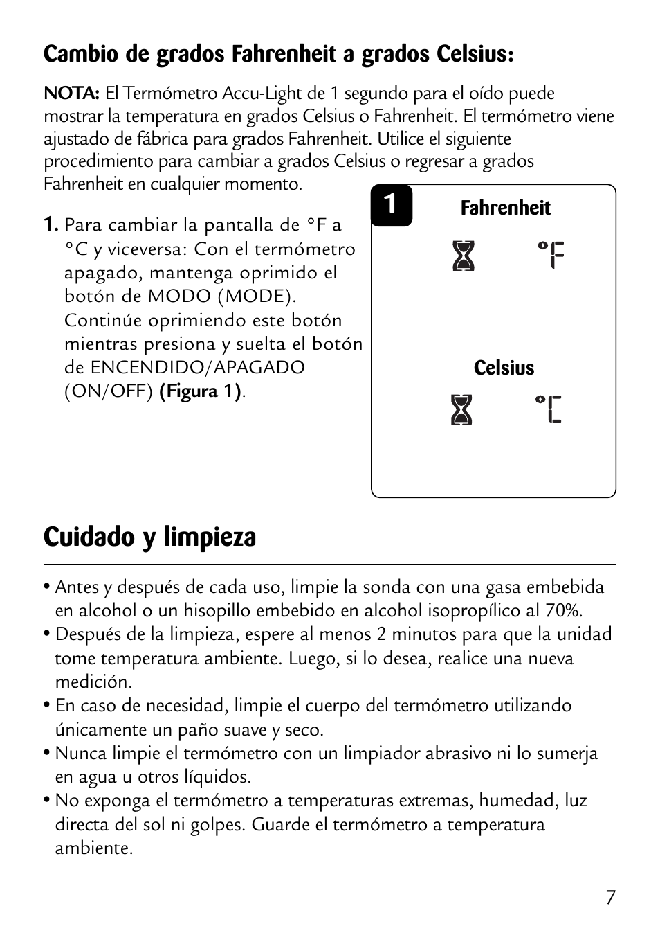 Cuidado y limpieza, Cambio de grados fahrenheit a grados celsius | Safety 1st 49529 User Manual | Page 22 / 26