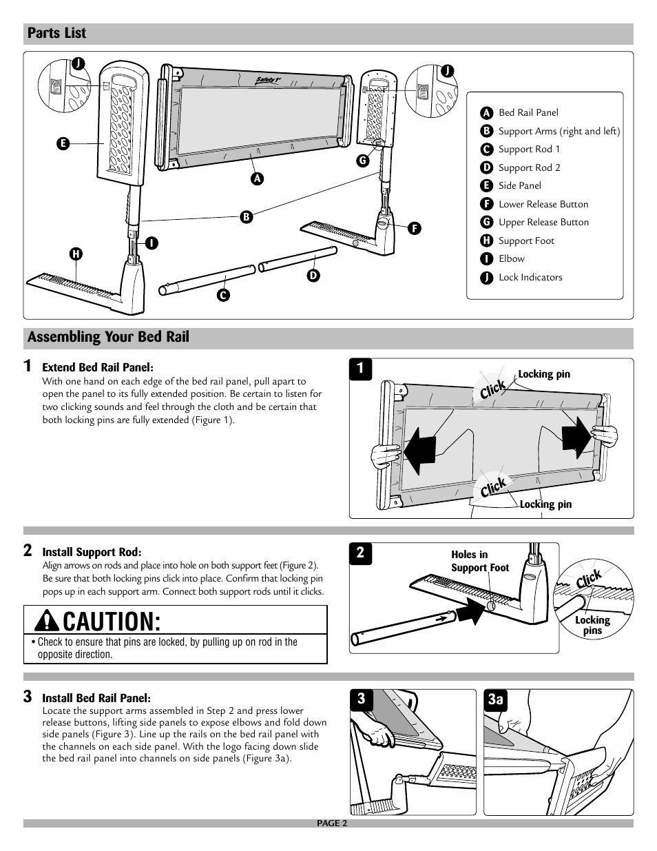 Caution, Parts list 2 assembling your bed rail 1 | Safety 1st 9100 User Manual | Page 2 / 12