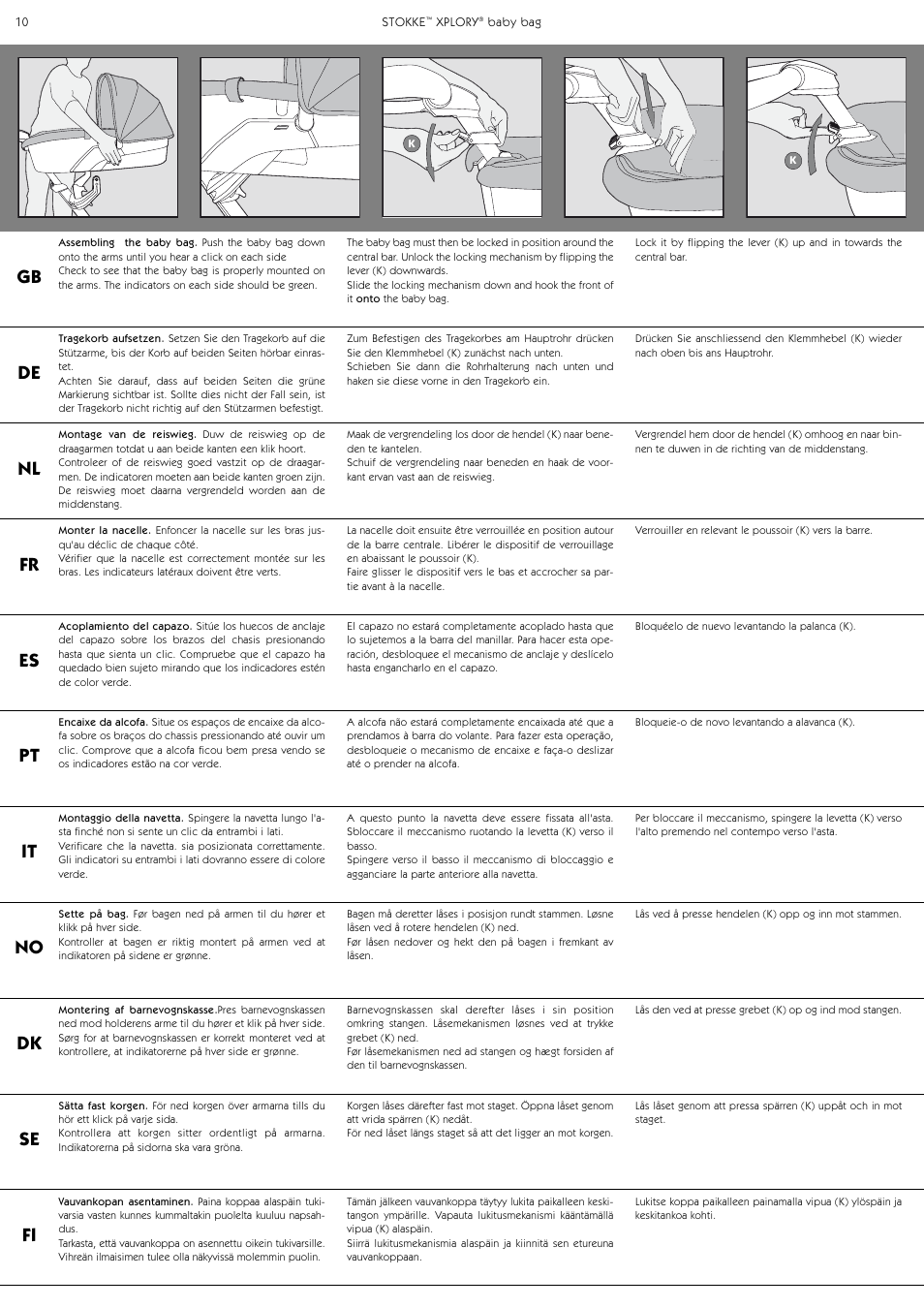 Gb de nl fr es pt it no dk se fi | Stokke Baby Bag User Manual | Page 10 / 24