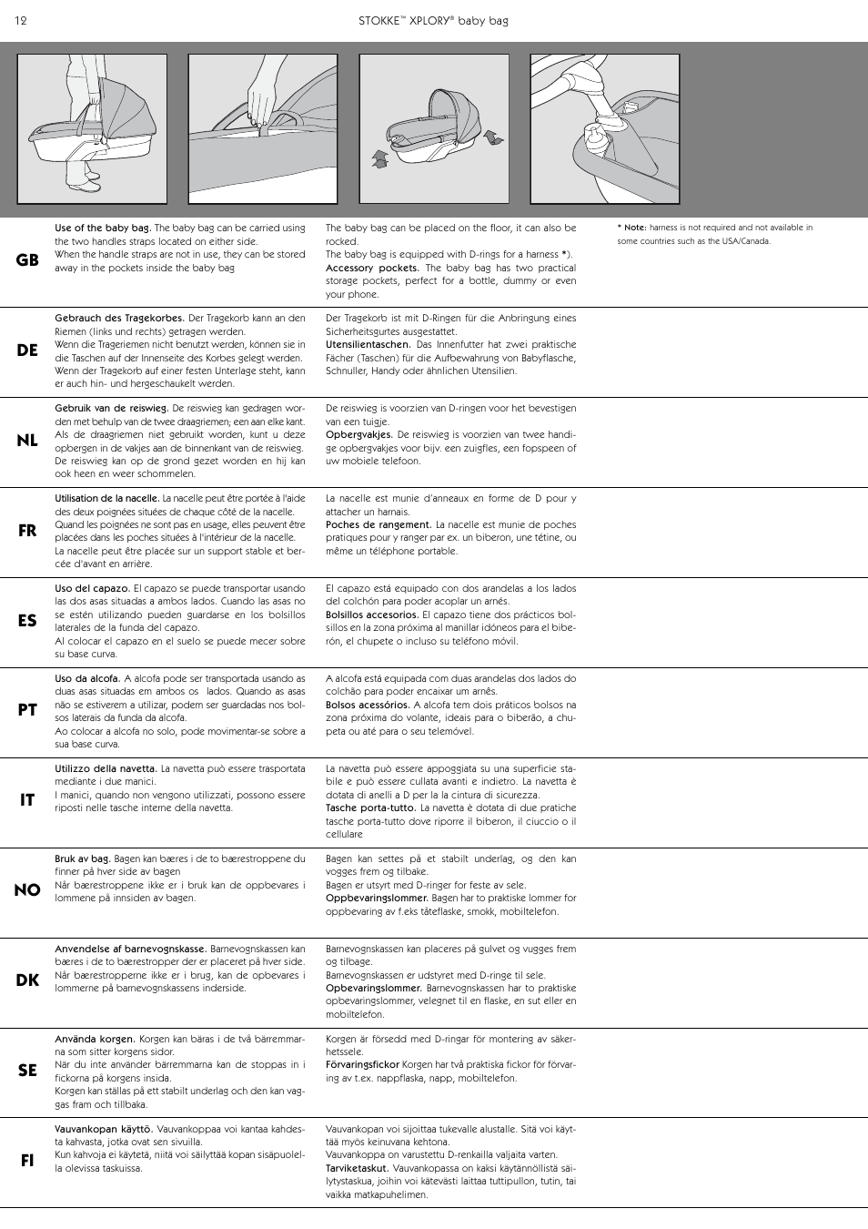 Gb de nl fr es pt it no dk se fi | Stokke Baby Bag User Manual | Page 12 / 24