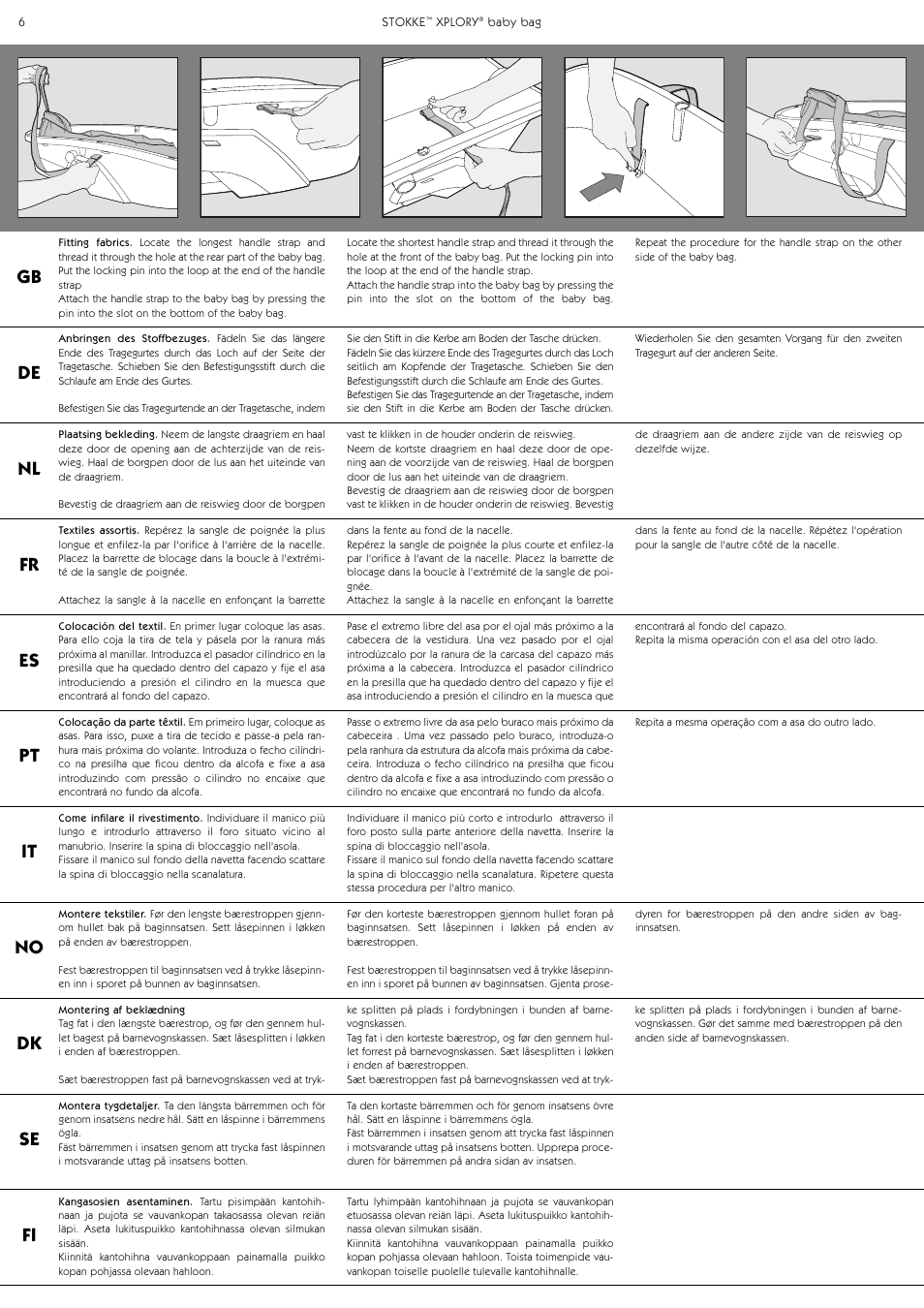 Gb de nl fr es pt it no dk se fi | Stokke Baby Bag User Manual | Page 6 / 24