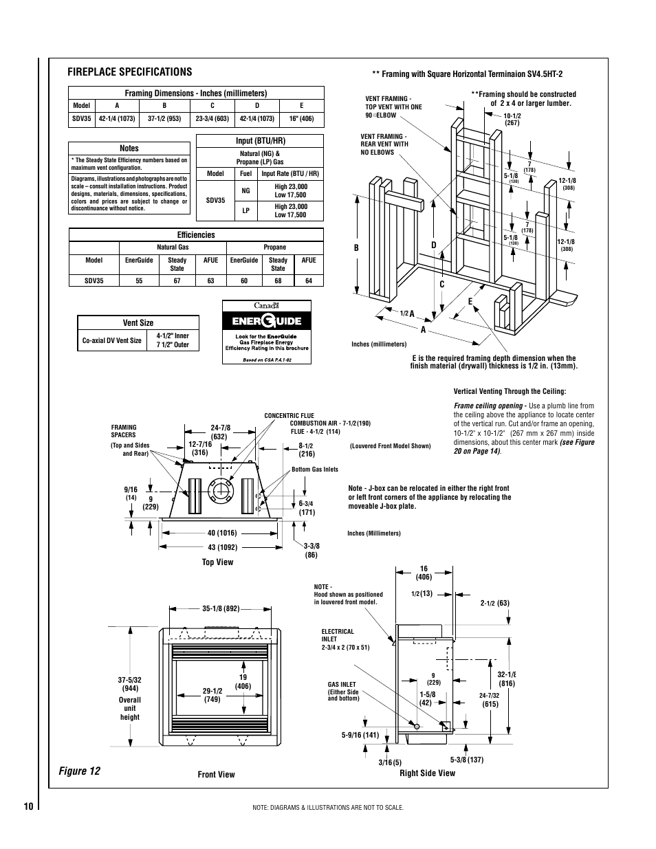 Fireplace specifications, Figure 12 | Superior SDV35 User Manual | Page 10 / 40