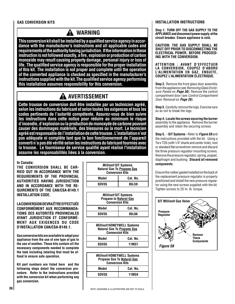 Warning, Avertissement | Superior SDV35 User Manual | Page 36 / 40