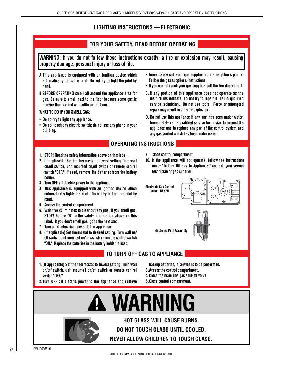 Warning, Operating instructions | Superior SLDVT-40NE User Manual | Page 24 / 32
