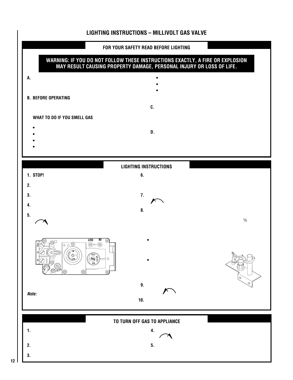 Lighting instructions – millivolt gas valve | Superior NMC-LCDC User Manual | Page 12 / 20