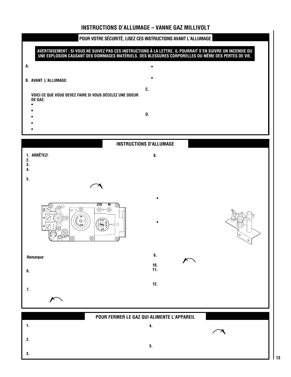 Instructions d’allumage – vanne gaz millivolt | Superior NMC-LCDC User Manual | Page 13 / 20
