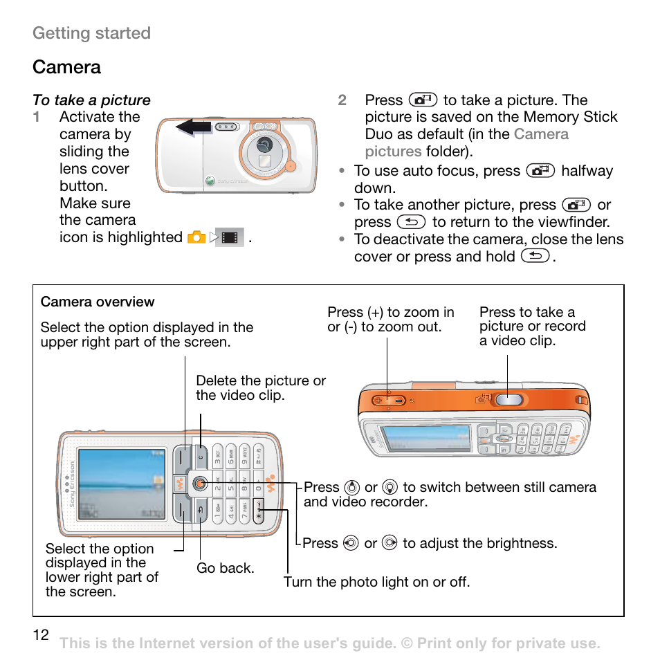 Camera | Superior W800I User Manual | Page 12 / 49