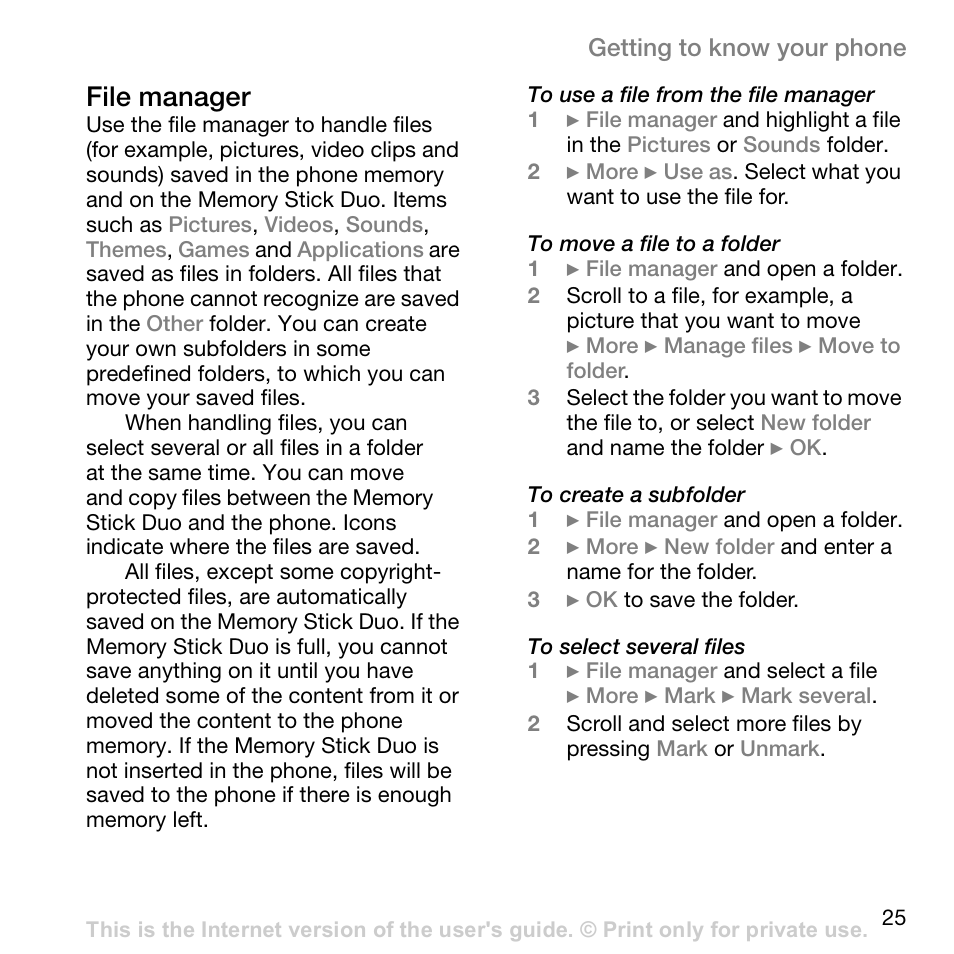 File manager | Superior W800I User Manual | Page 25 / 49