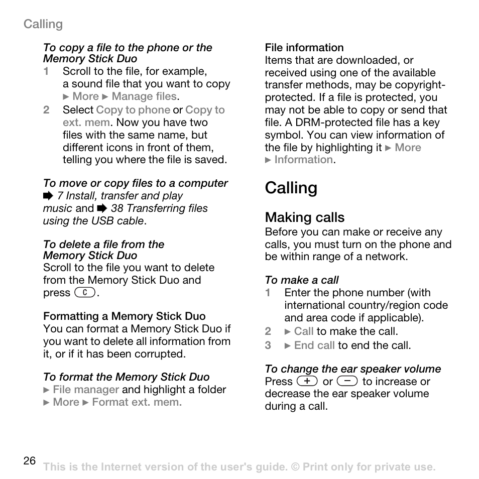 Calling, Making calls | Superior W800I User Manual | Page 26 / 49