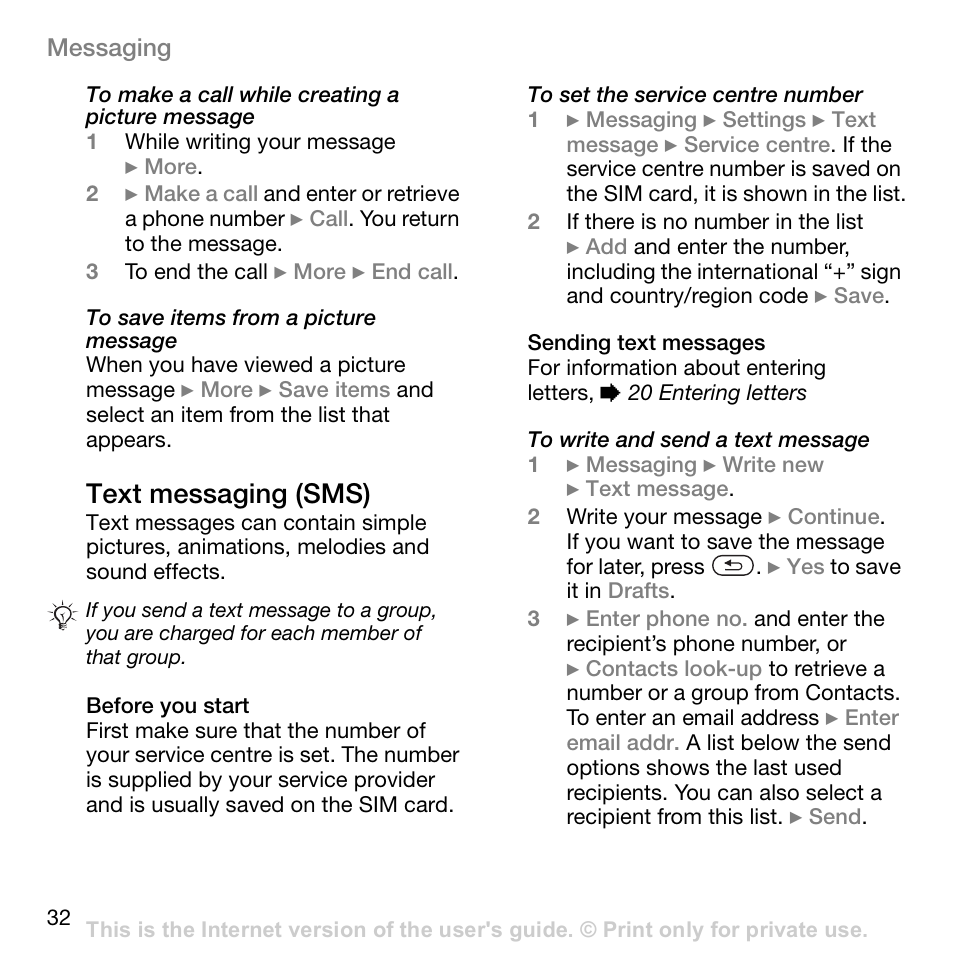 Text messaging (sms) | Superior W800I User Manual | Page 32 / 49