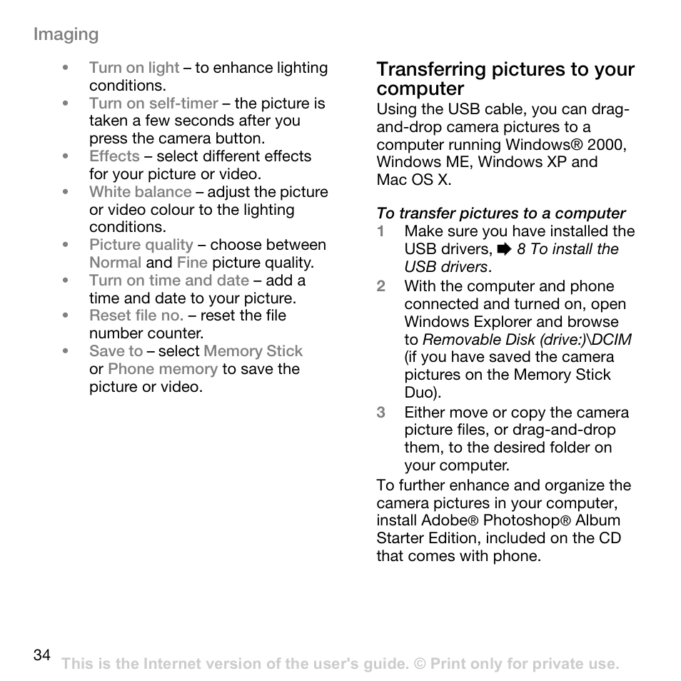 Transferring pictures to your computer | Superior W800I User Manual | Page 34 / 49