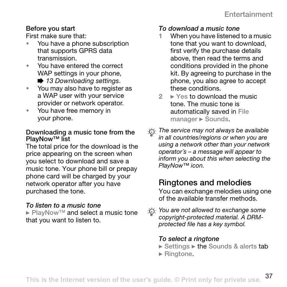 Ringtones and melodies | Superior W800I User Manual | Page 37 / 49