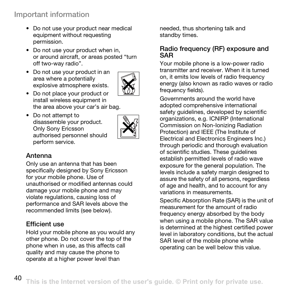 Important information | Superior W800I User Manual | Page 40 / 49