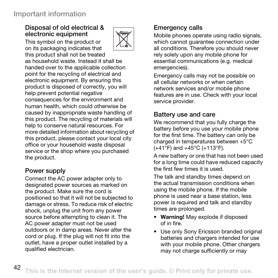 Important information | Superior W800I User Manual | Page 42 / 49