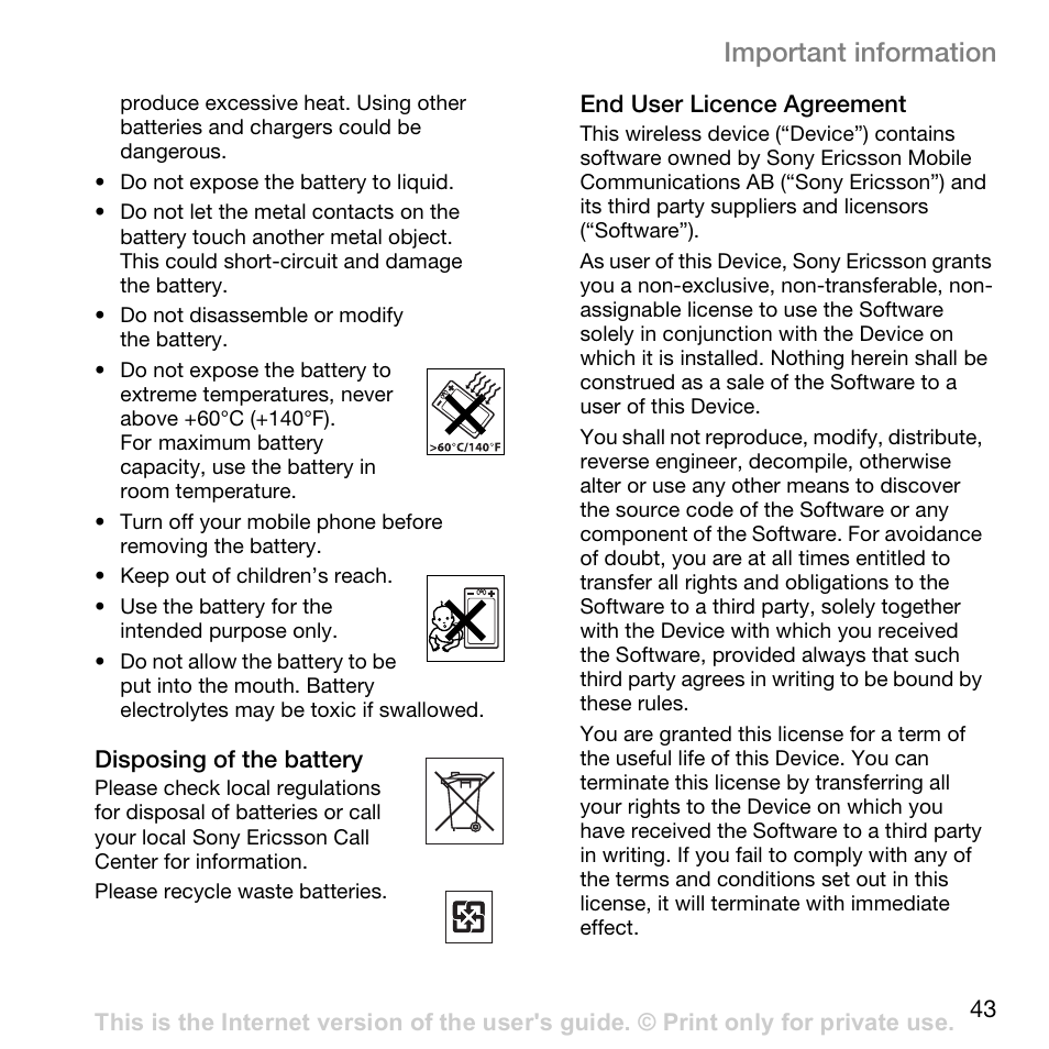 Important information | Superior W800I User Manual | Page 43 / 49