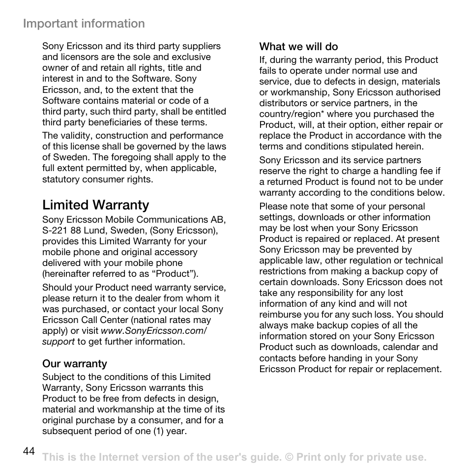Limited warranty | Superior W800I User Manual | Page 44 / 49
