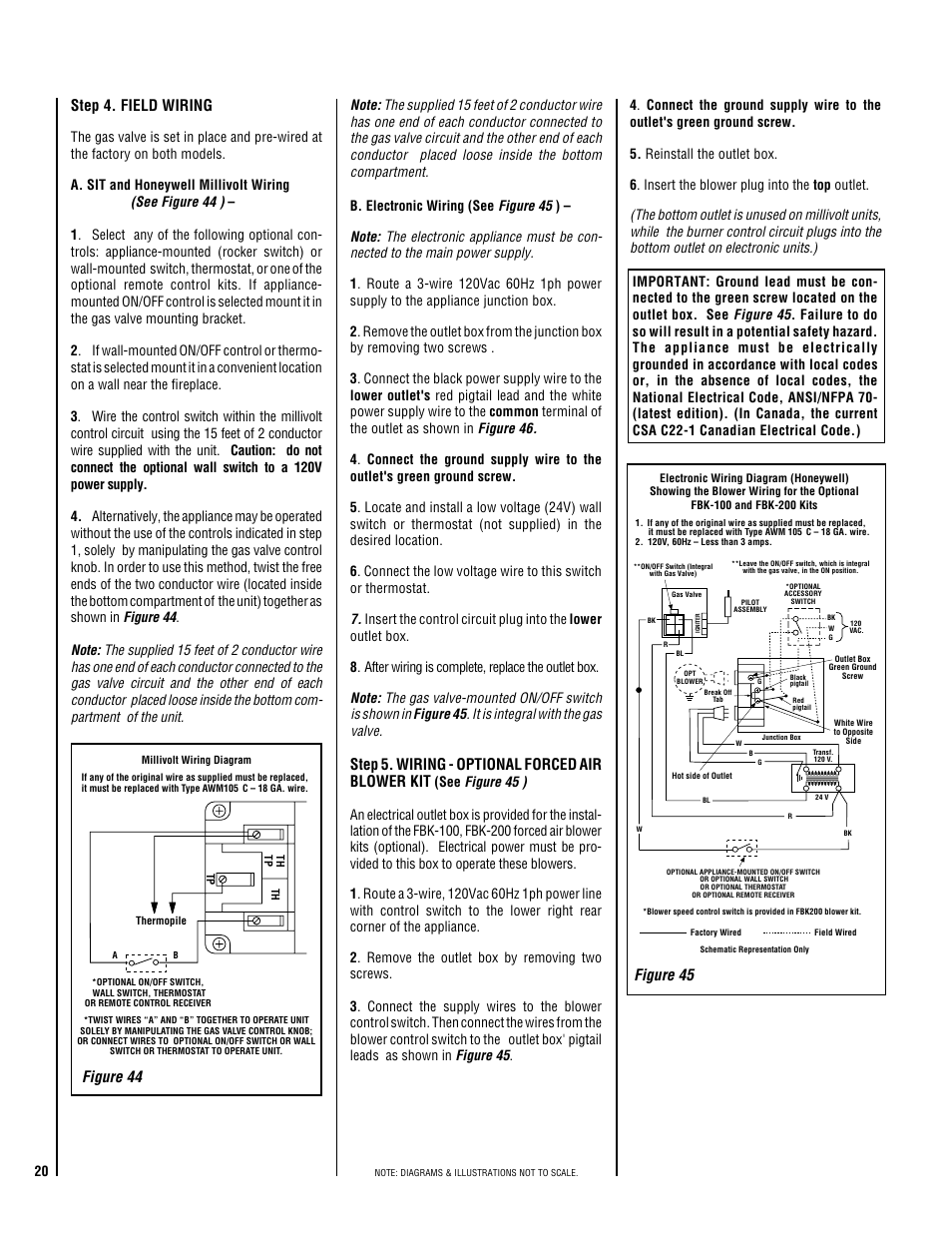 Figure 45, Step 5, Wiring - optional forced air blower kit | Step 4. field wiring, Figure 44 | Superior DT-400CMP User Manual | Page 20 / 28