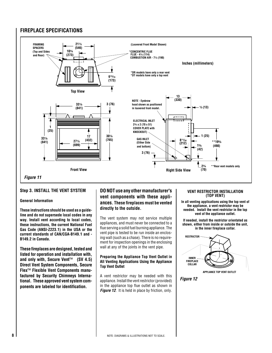 Fireplace specifications | Superior DT-400CMP User Manual | Page 8 / 28