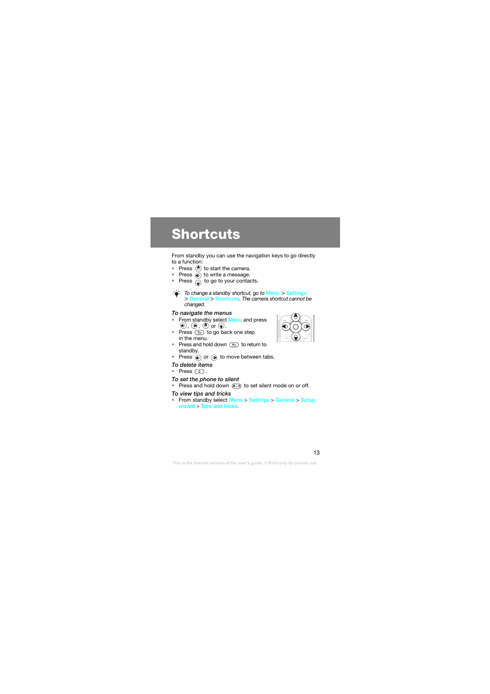 Shortcuts | Superior Z258C User Manual | Page 13 / 48