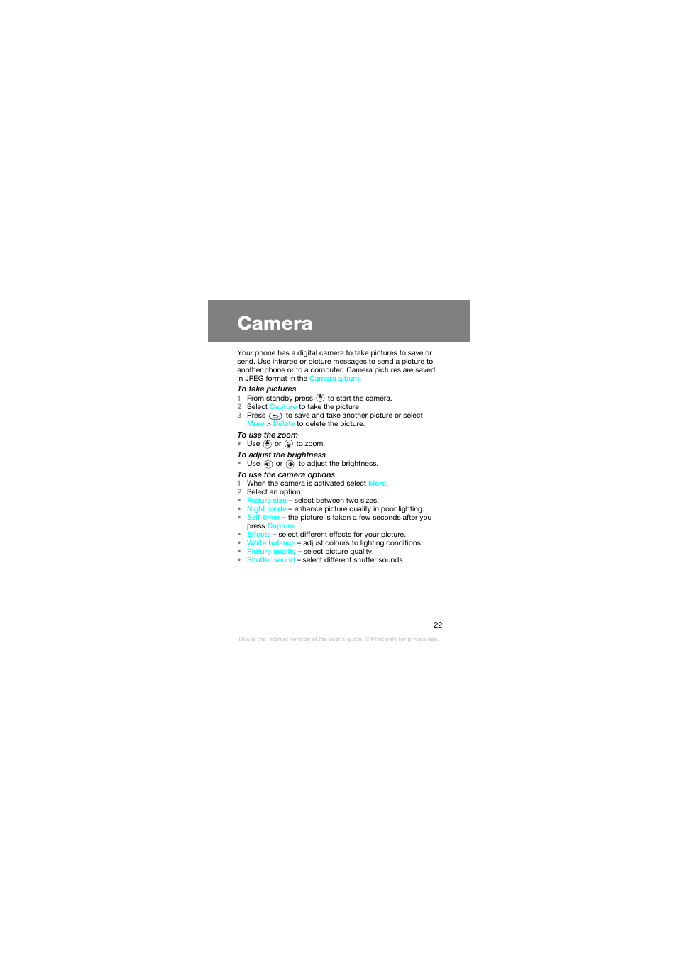 Camera | Superior Z258C User Manual | Page 22 / 48