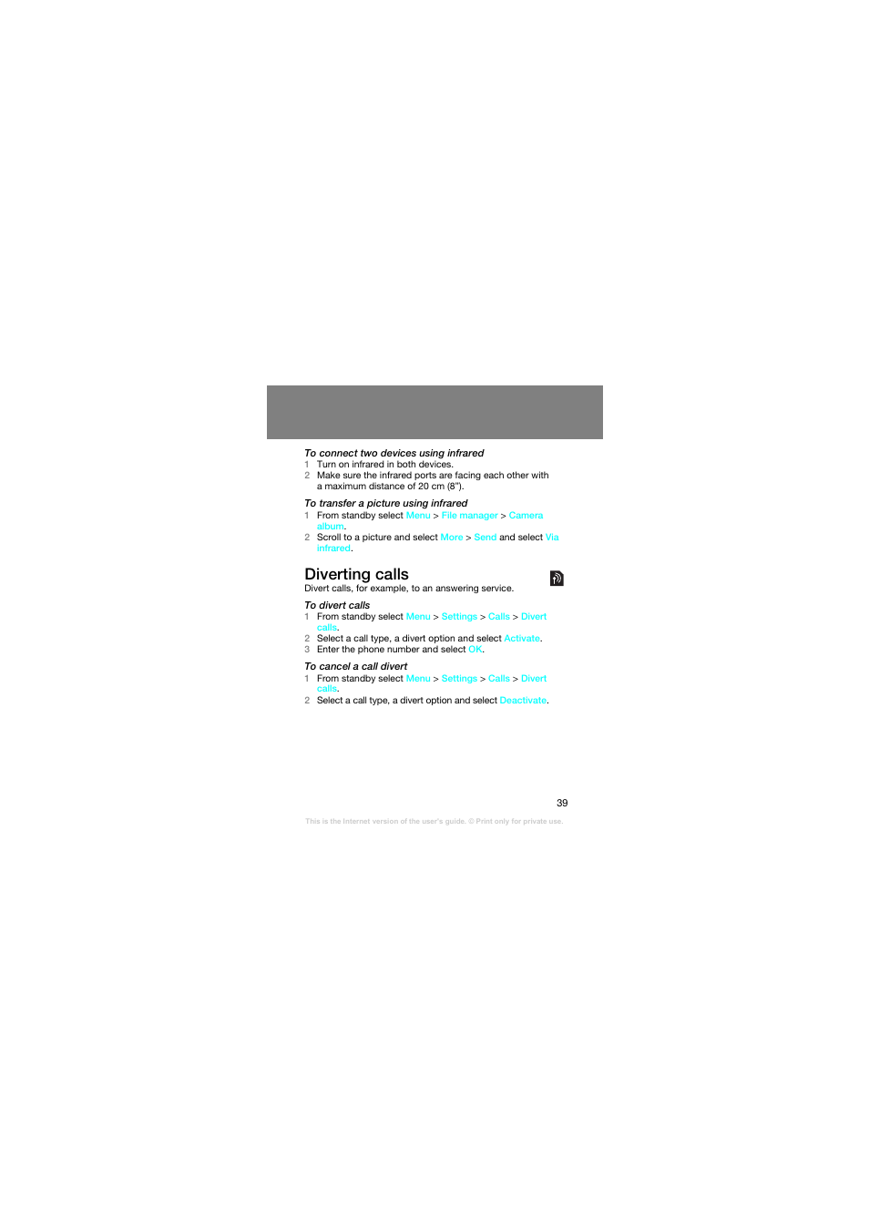Diverting calls | Superior Z258C User Manual | Page 39 / 48