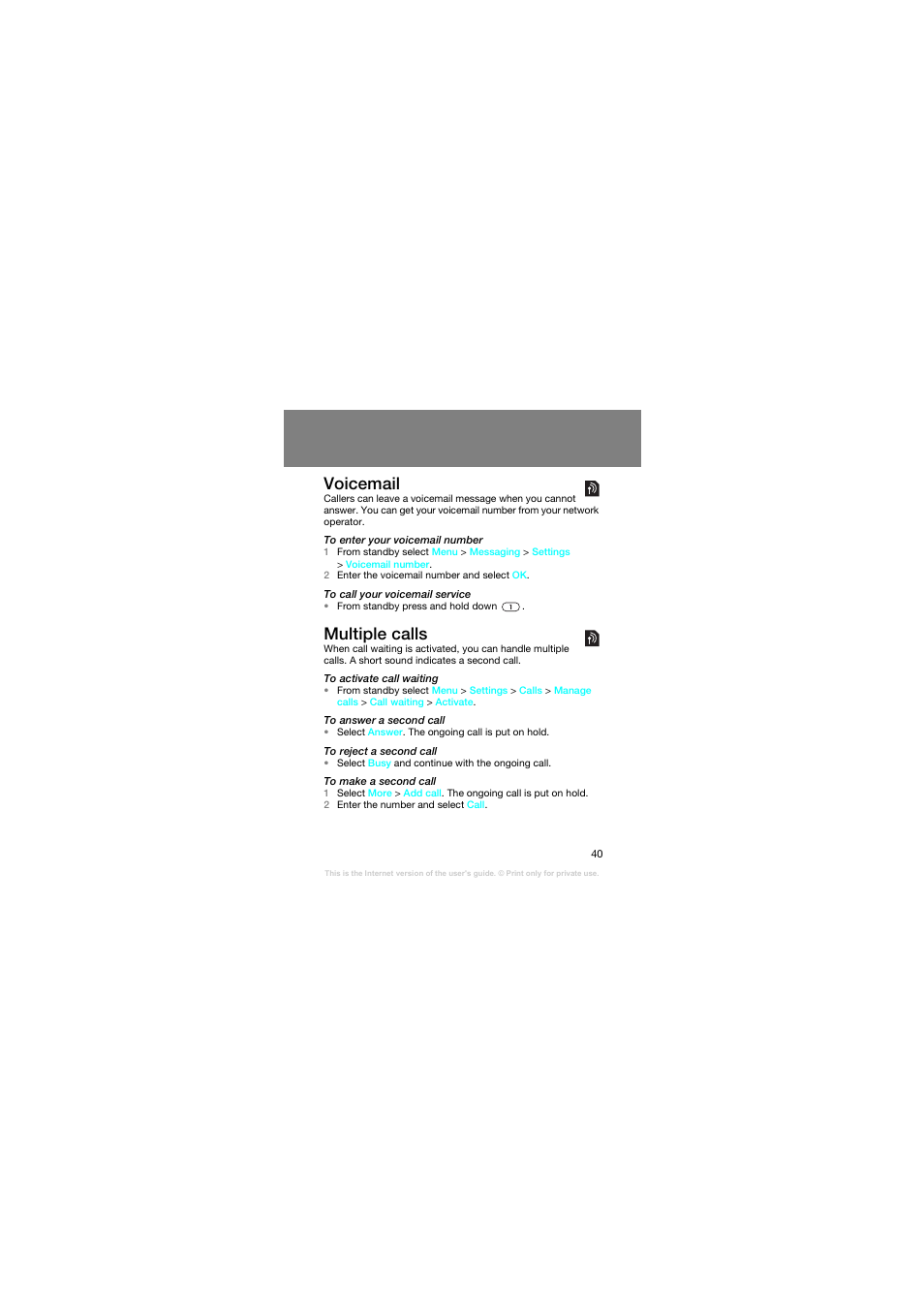 Voicemail, Multiple calls | Superior Z258C User Manual | Page 40 / 48