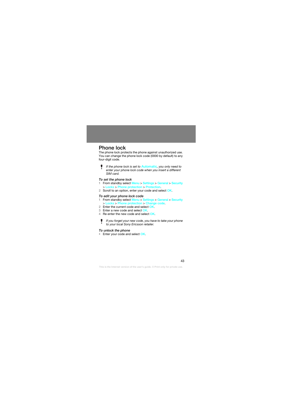 Phone lock | Superior Z258C User Manual | Page 43 / 48