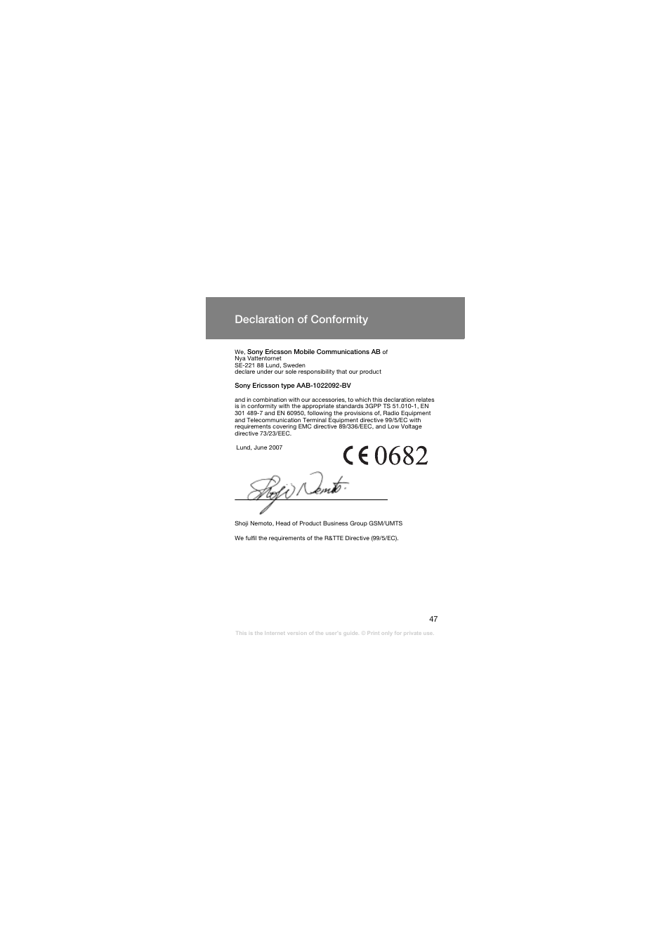 Declaration of conformity | Superior Z258C User Manual | Page 47 / 48