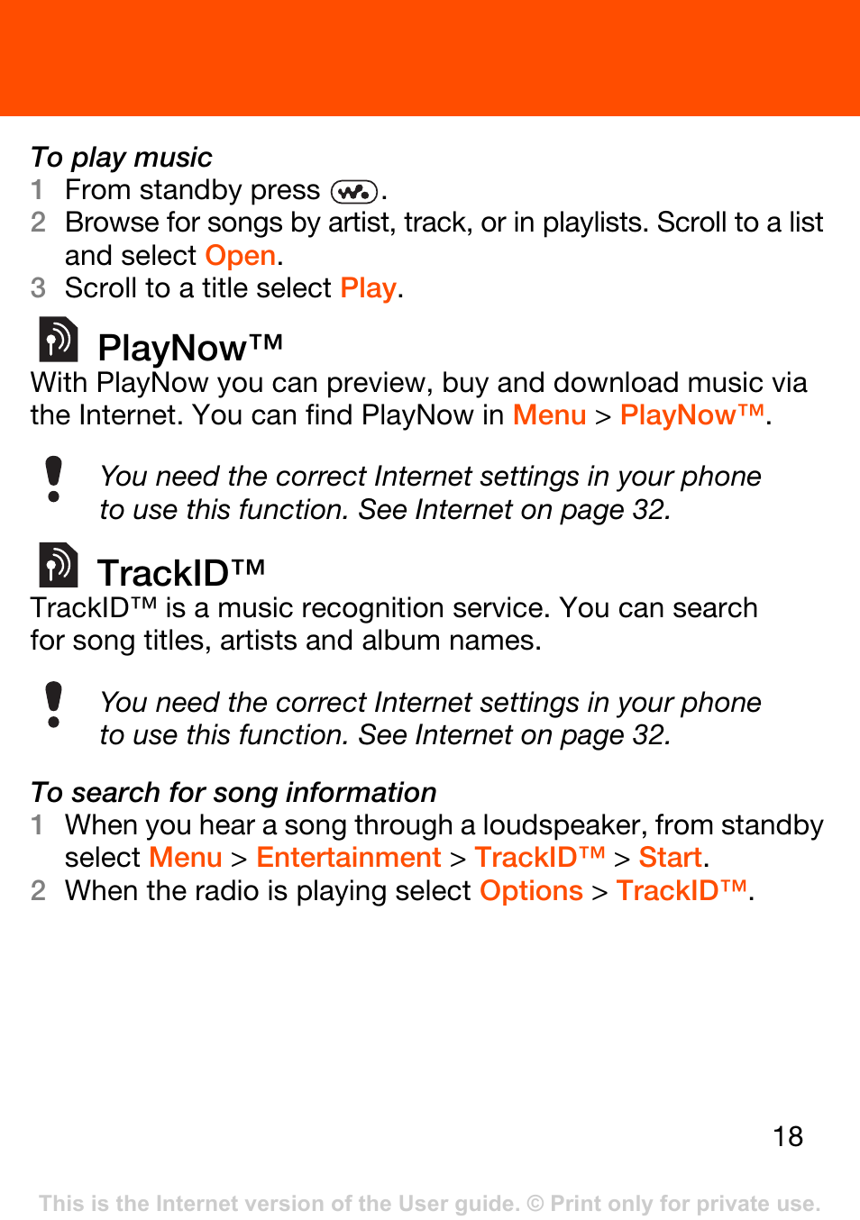 Playnow, Trackid | Superior W302 User Manual | Page 18 / 42