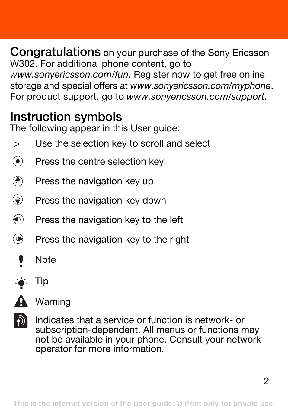 Instruction symbols | Superior W302 User Manual | Page 2 / 42