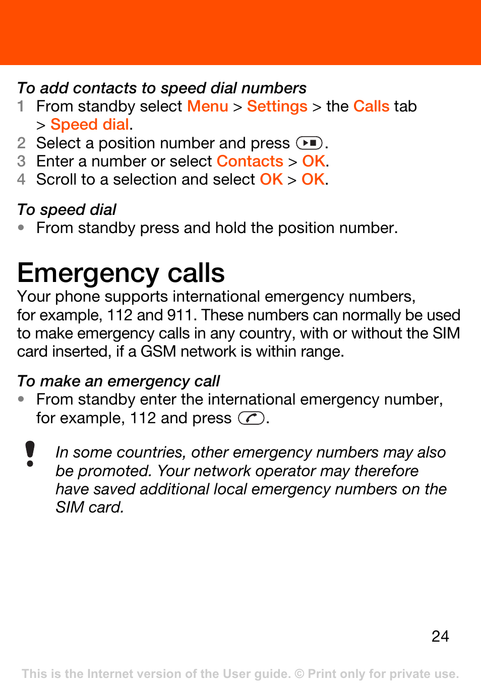 Emergency calls | Superior W302 User Manual | Page 24 / 42