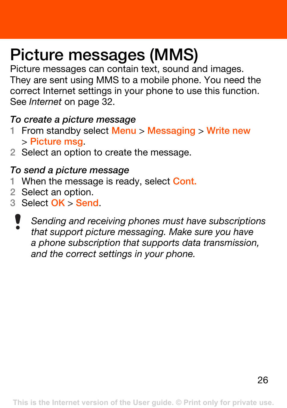Picture messages (mms) | Superior W302 User Manual | Page 26 / 42