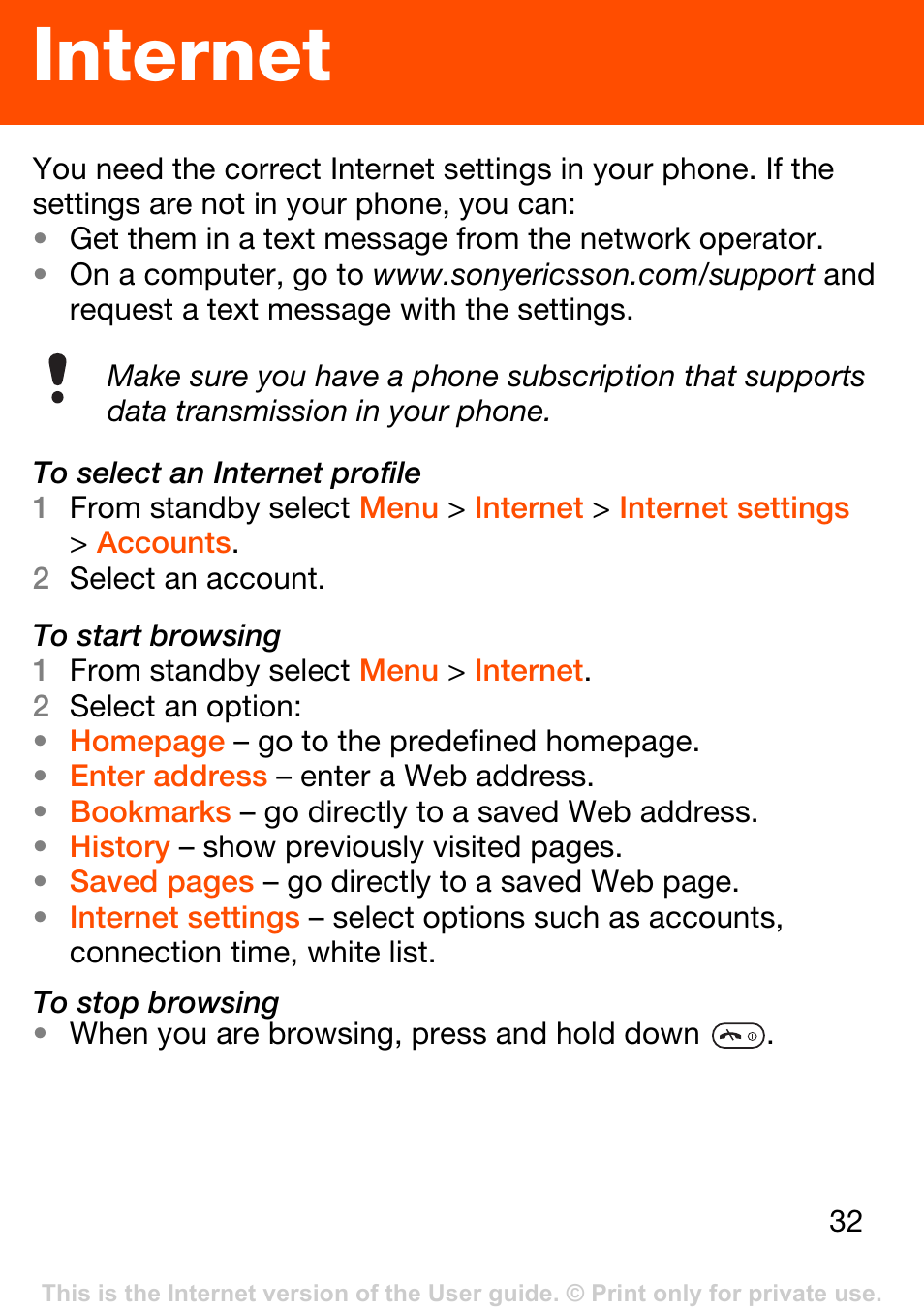 Internet, E internet o | Superior W302 User Manual | Page 32 / 42